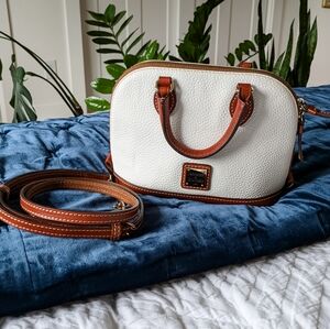 EUC Dooney & Bourke Mini Satchel, White and Tan Leather